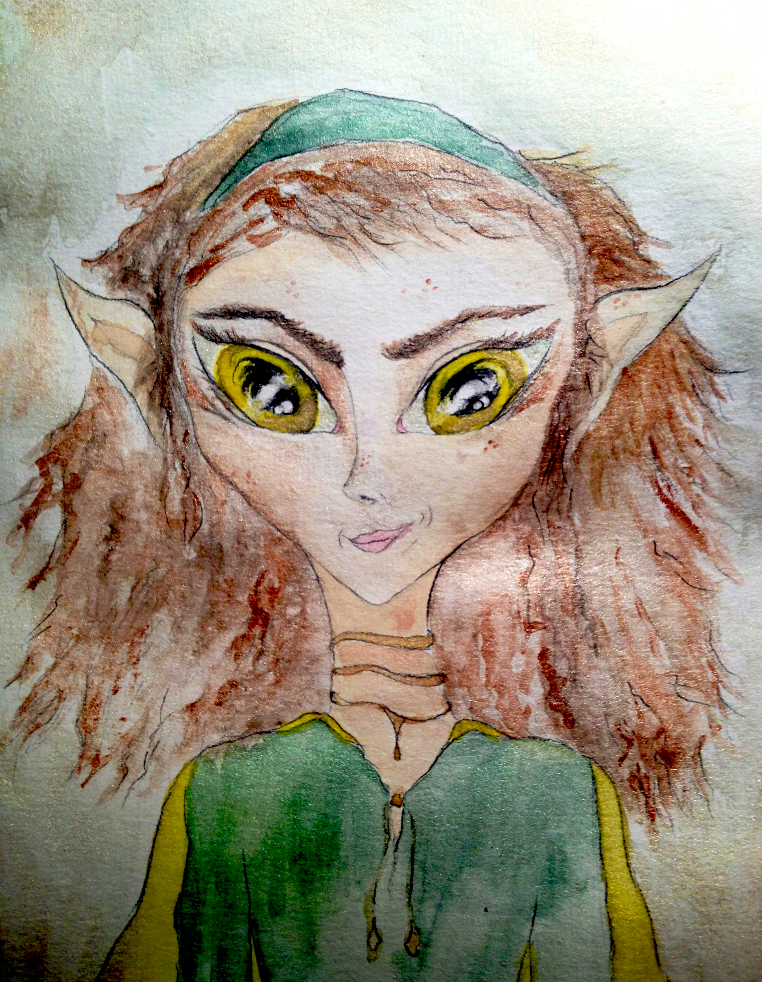 Portrait of Willa Hilliscrissing an elven alien, a human from the future.