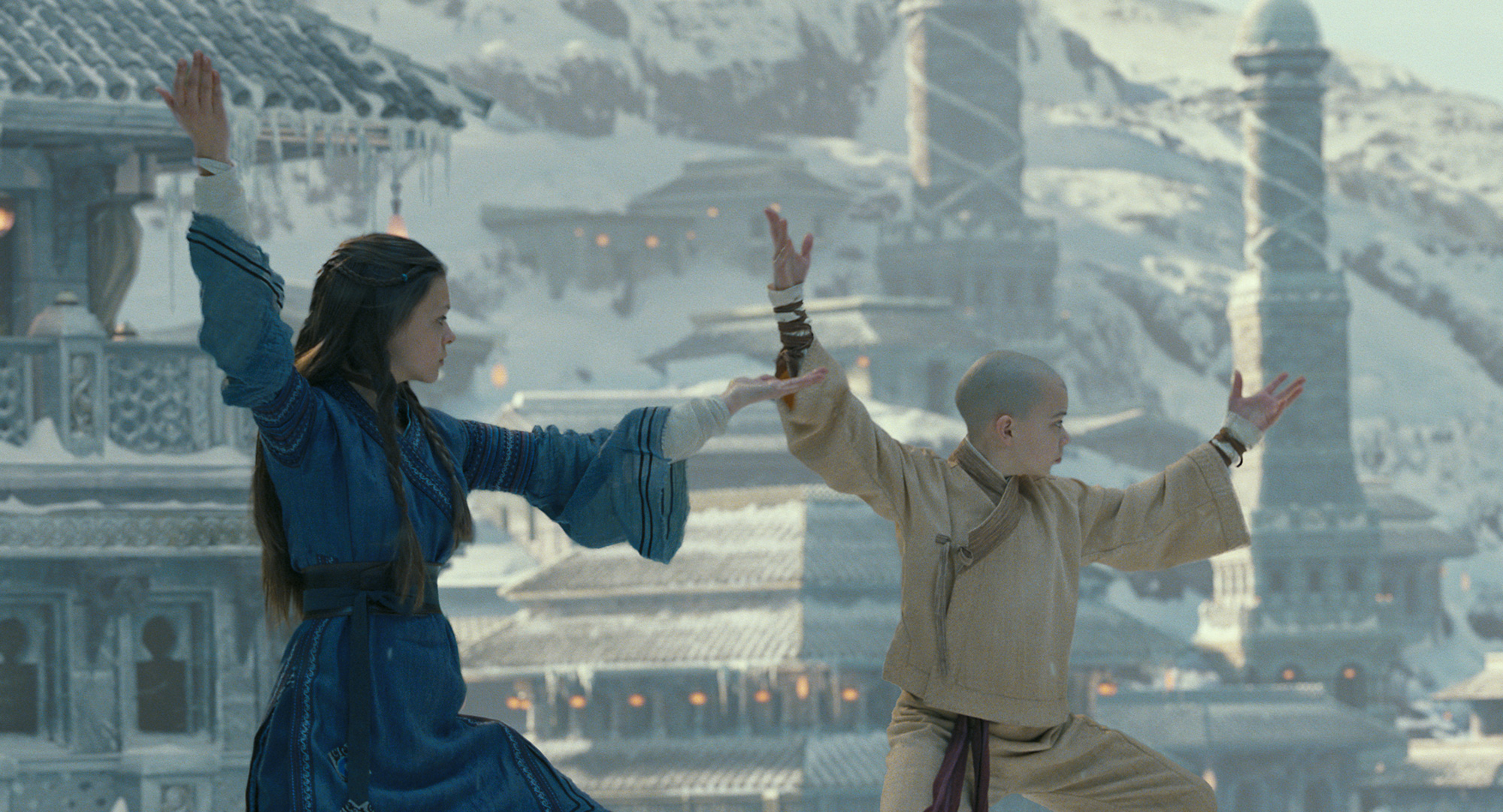 Two kids from The Last Airbender movie doing Chi Gong