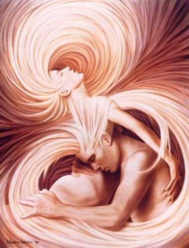 Male and female sensual embrace