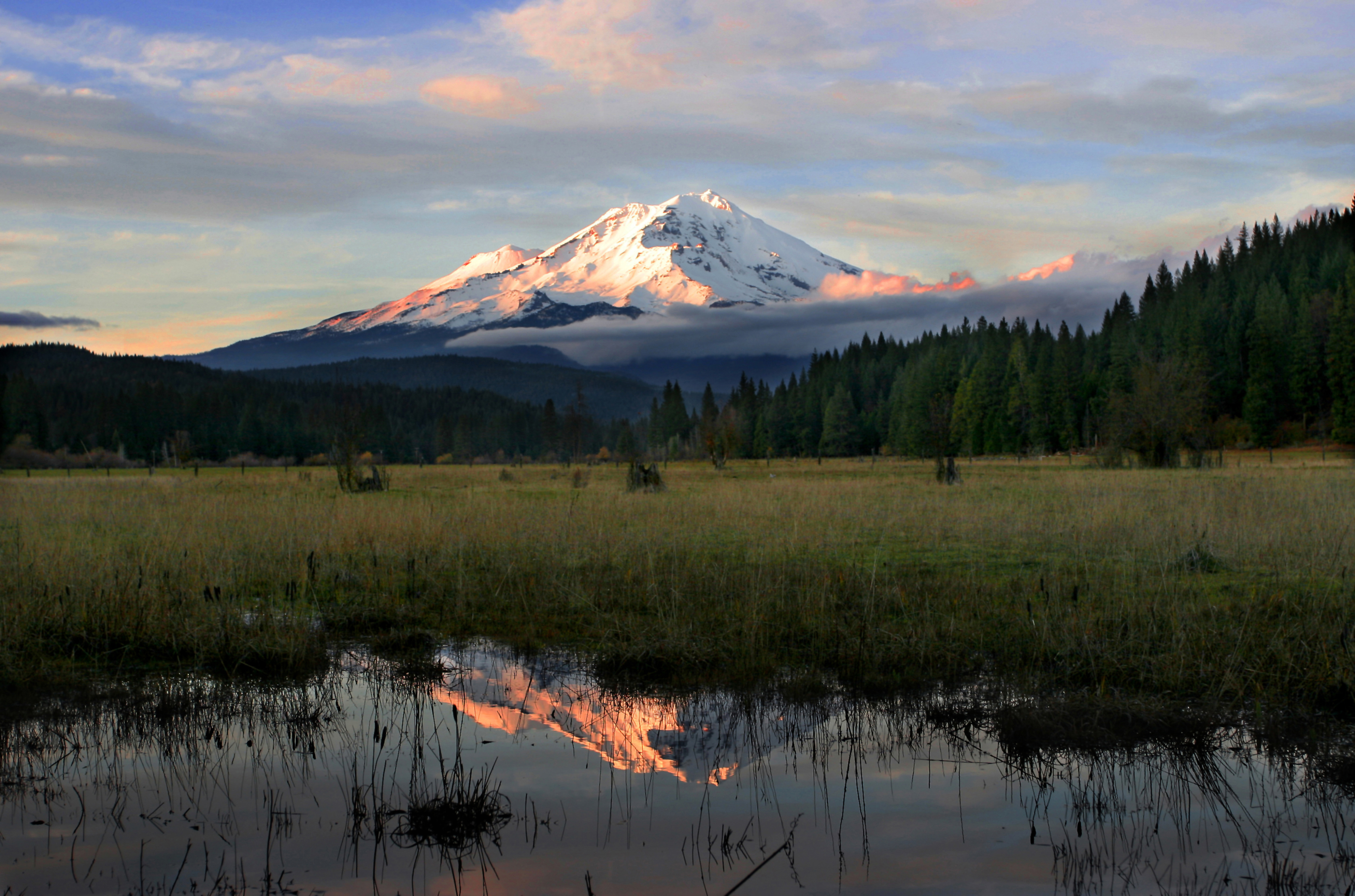 picture of mt. shasta at sunset